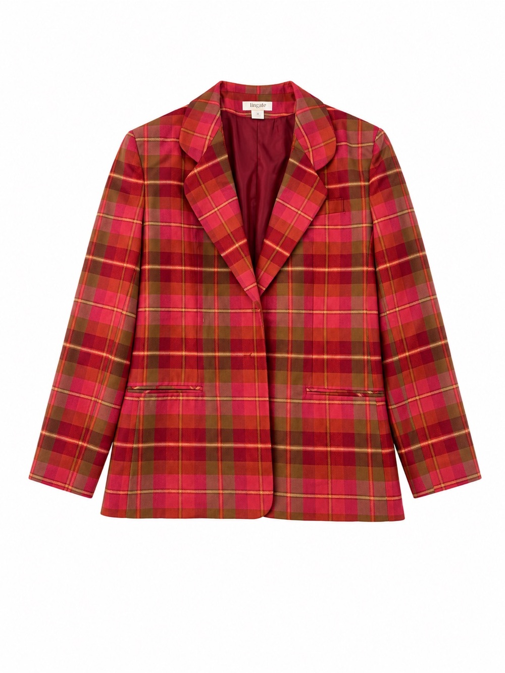 Ann Taylor Pink and Red Plaid Single-Button Blazer